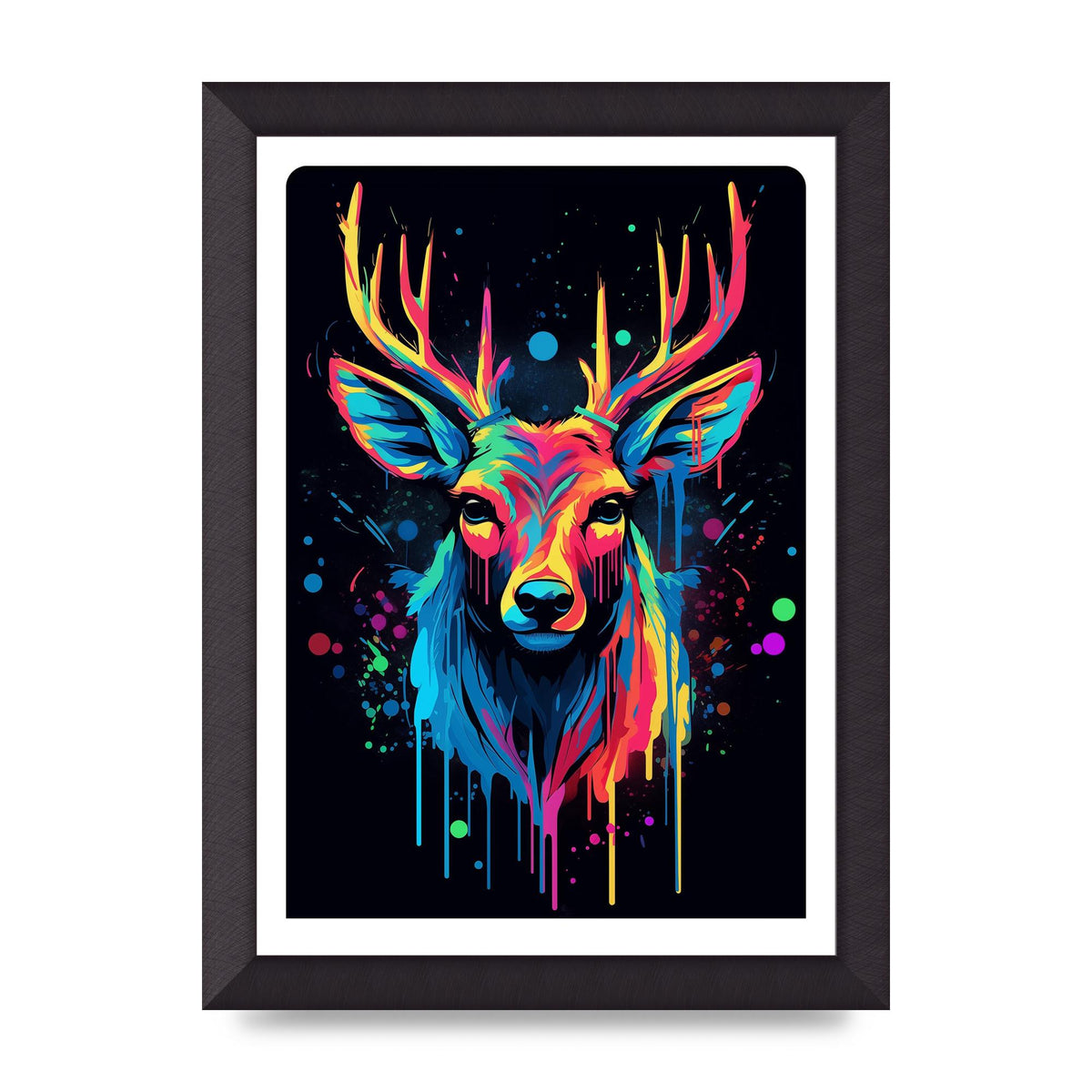 Neon Deer Elegance with Color Drops