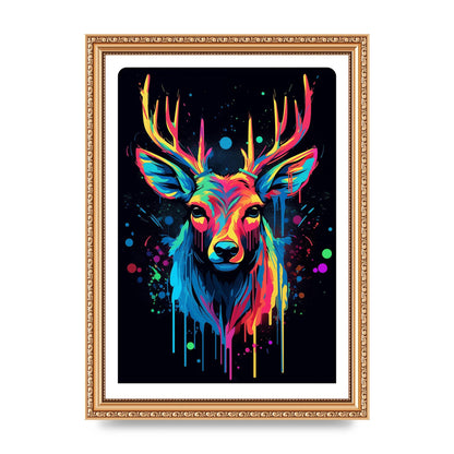 Neon Deer Elegance with Color Drops