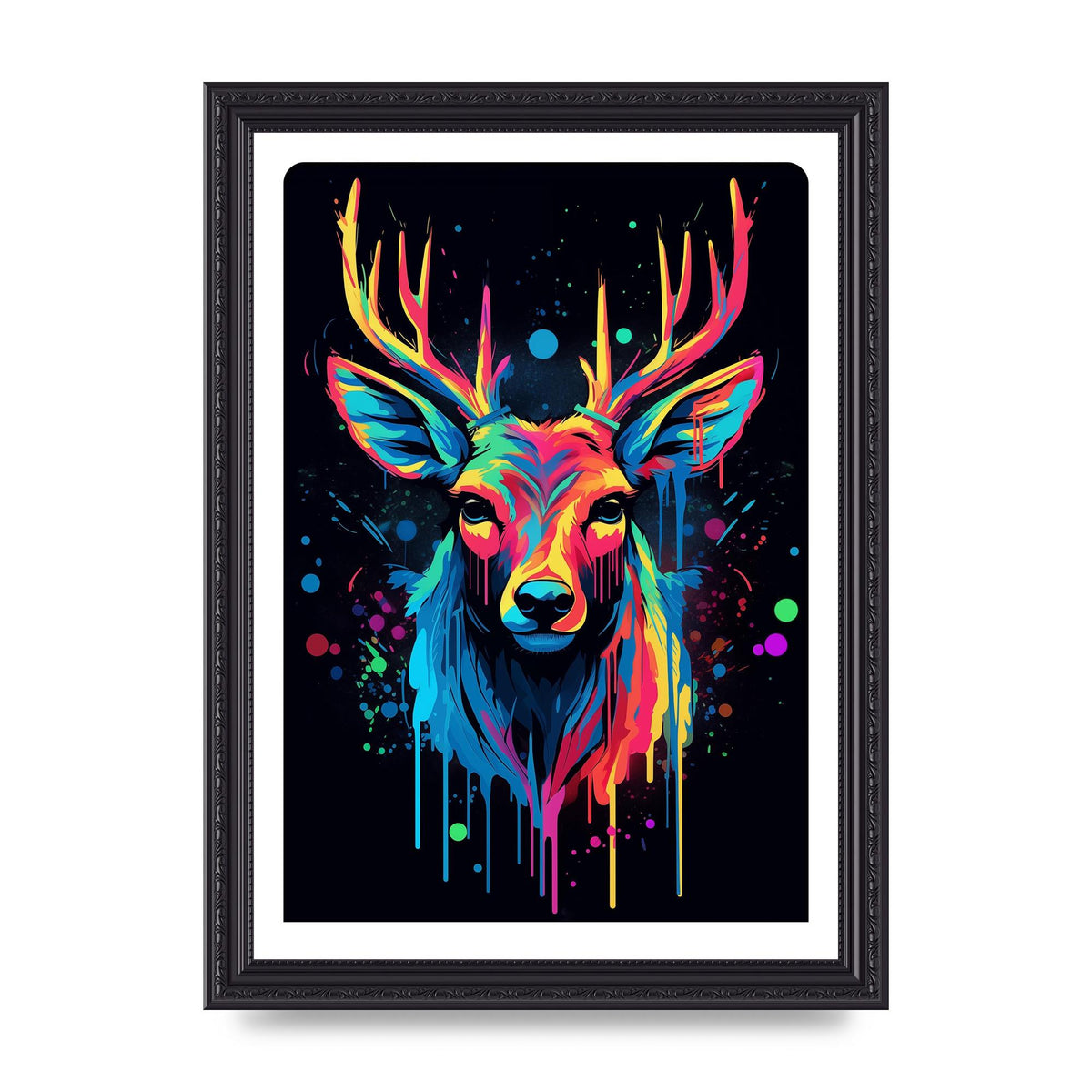 Neon Deer Elegance with Color Drops