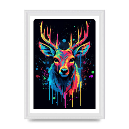 Neon Deer Elegance with Color Drops