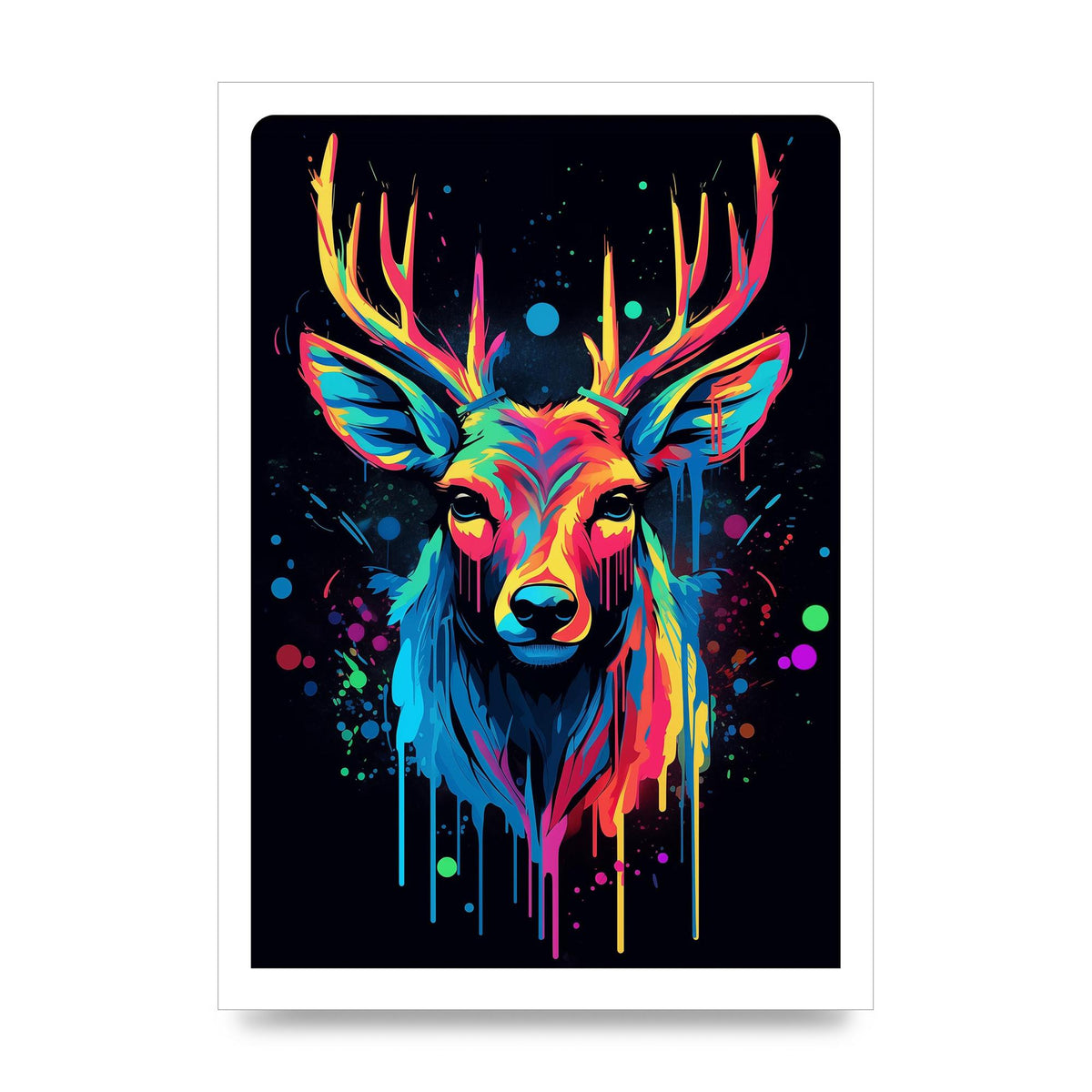 Neon Deer Elegance with Color Drops