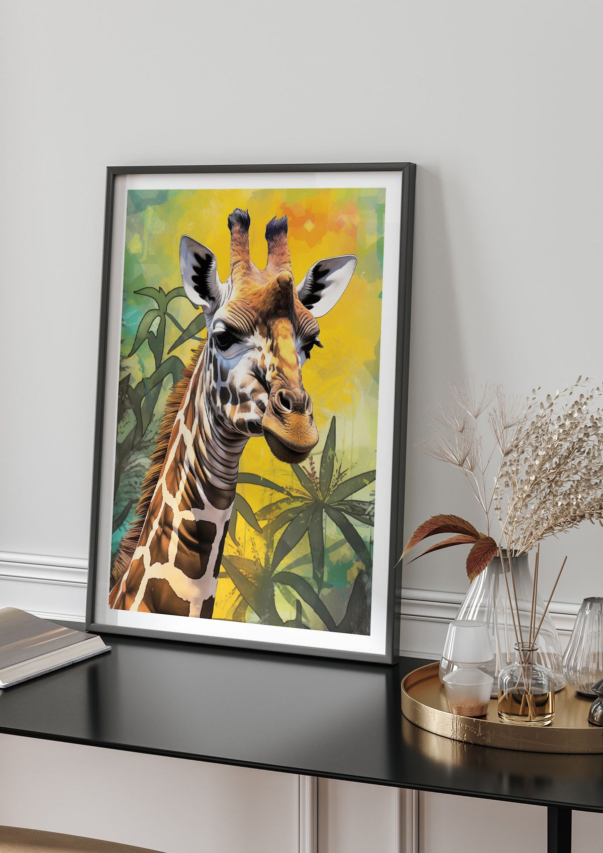Giraffes Vibrant Patterns in Neon