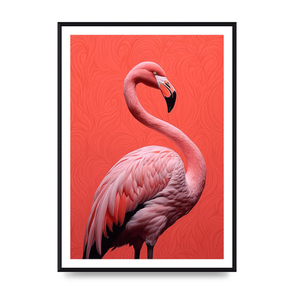 Flamingo in Black and White on Coral
