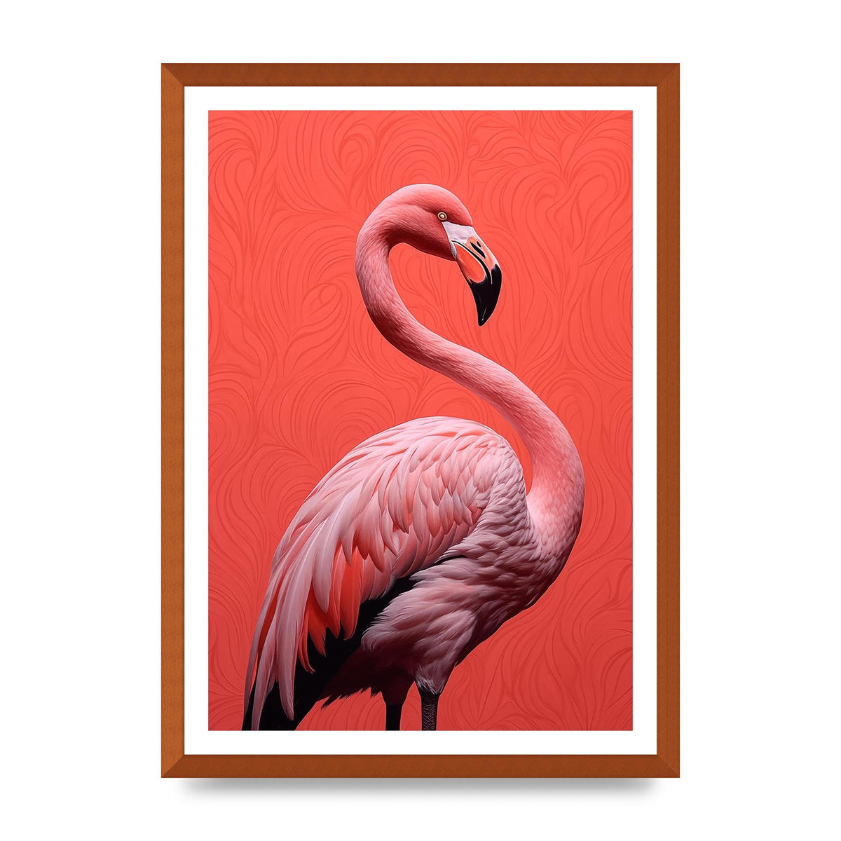 Flamingo in Black and White on Coral