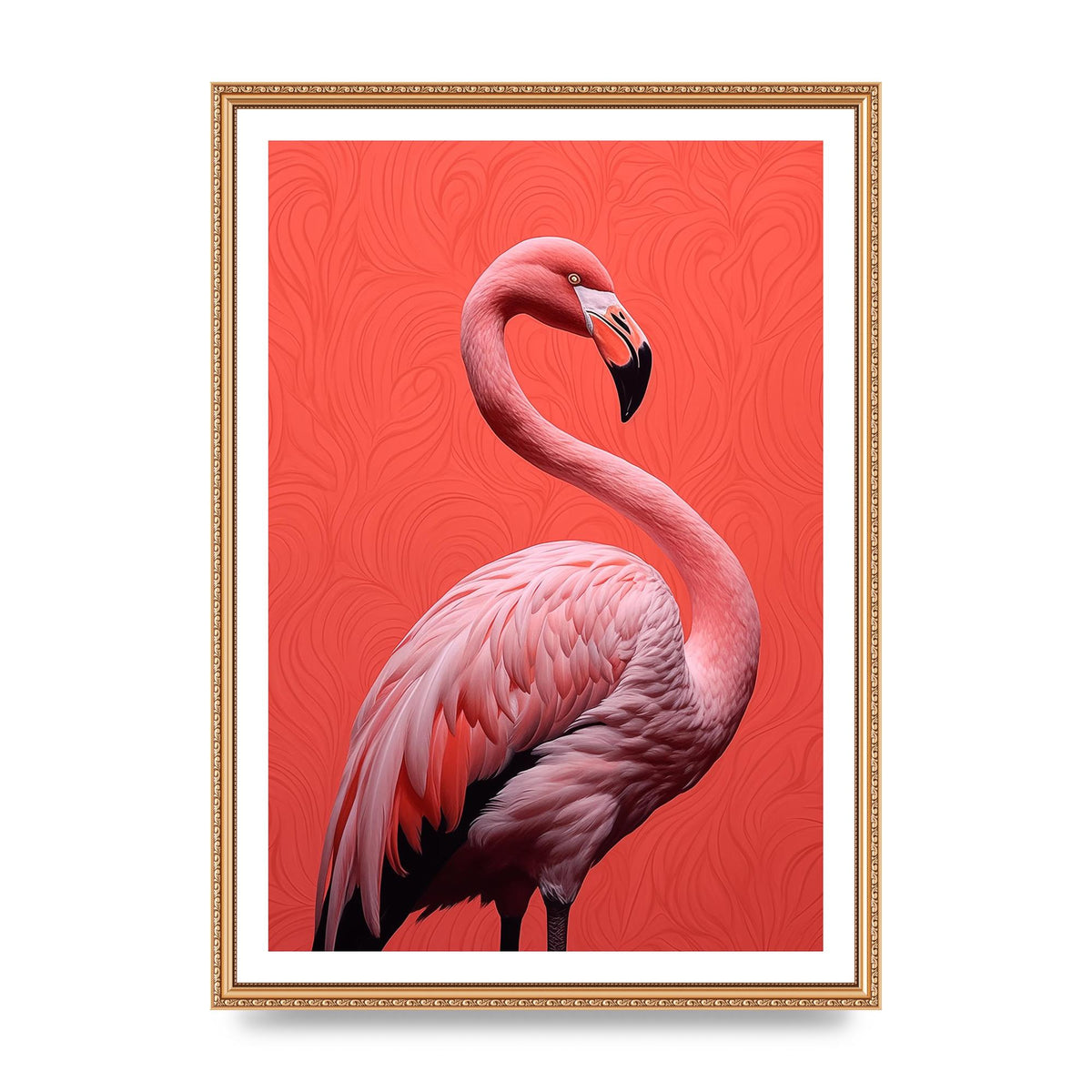 Flamingo in Black and White on Coral