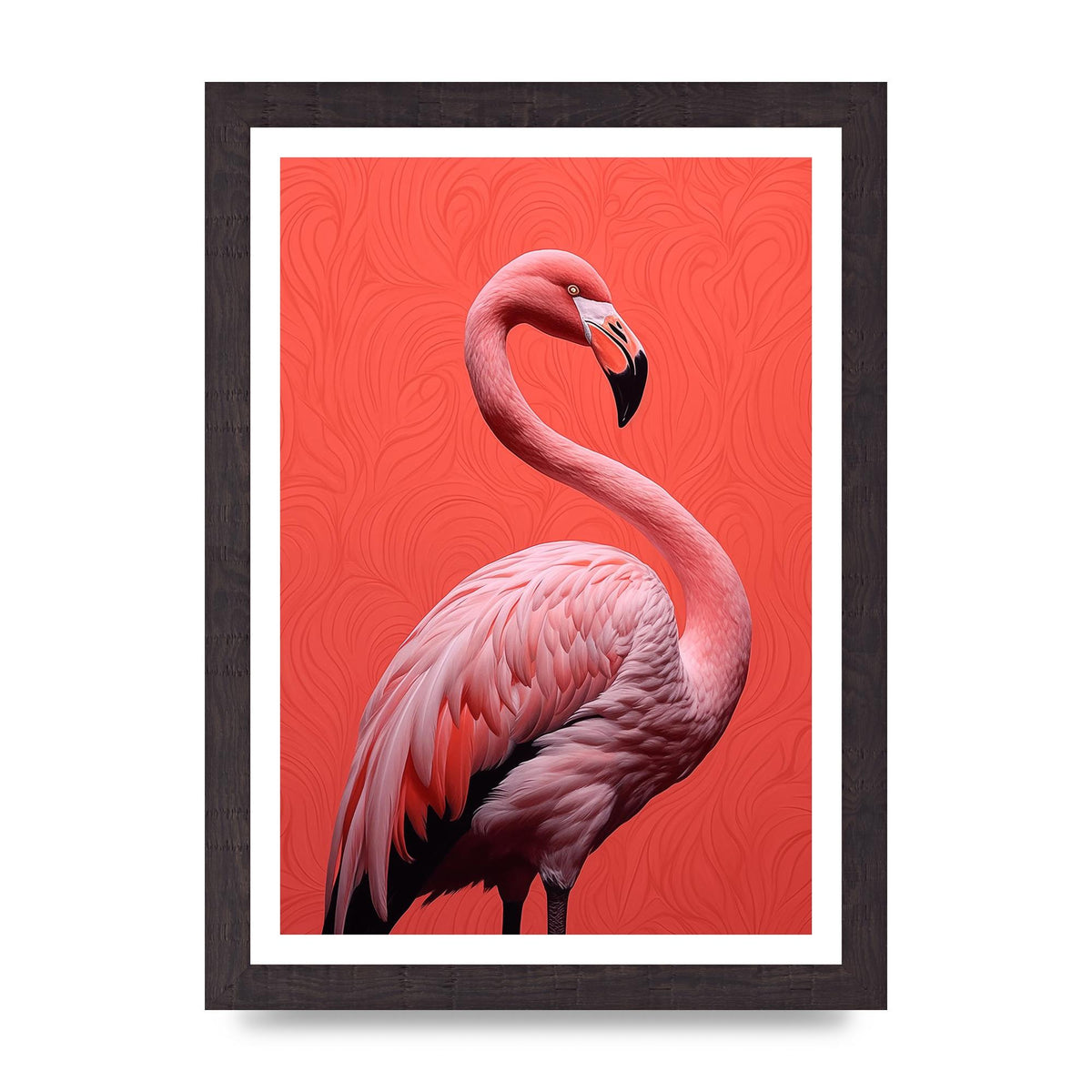 Flamingo in Black and White on Coral