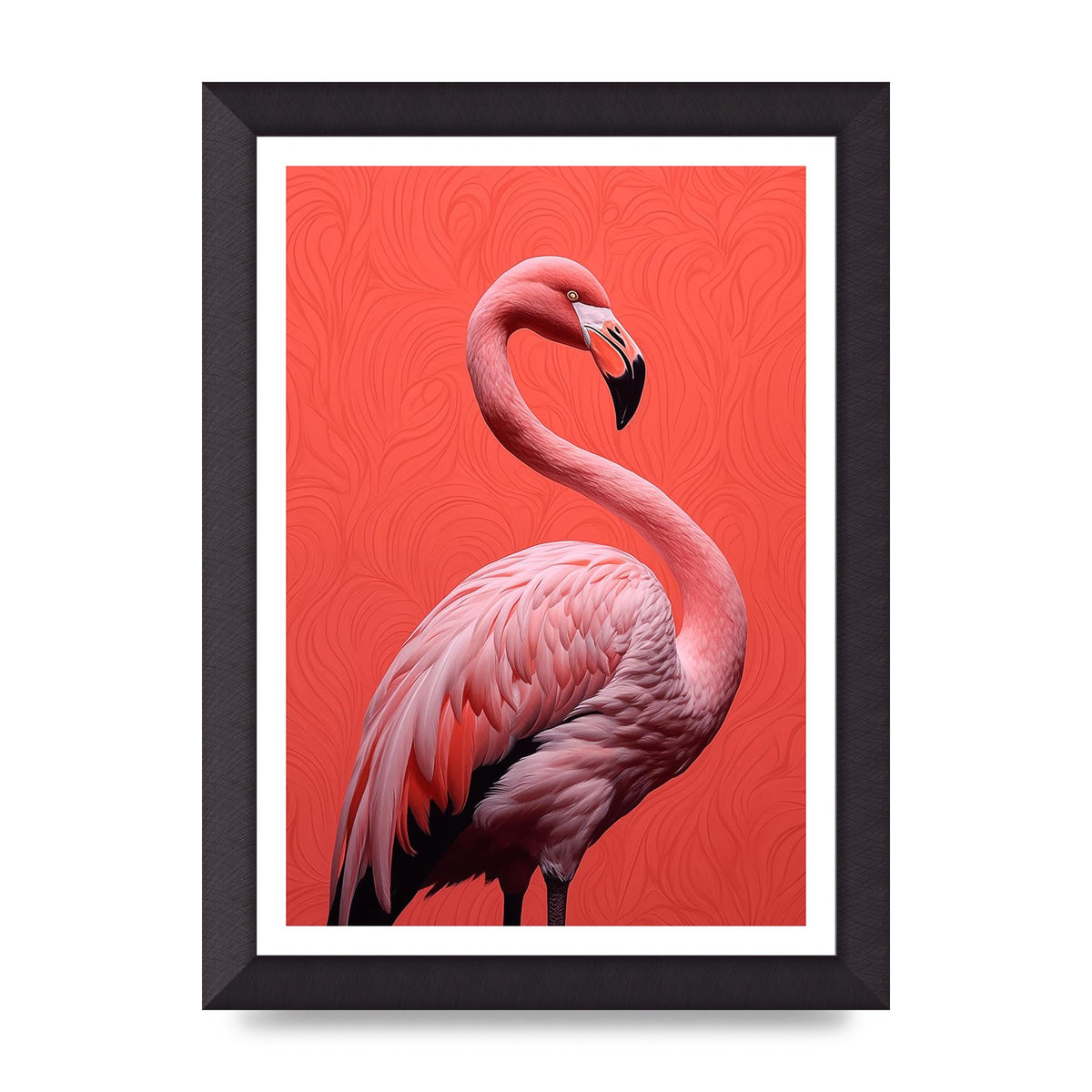 Flamingo in Black and White on Coral