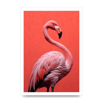 Flamingo in Black and White on Coral