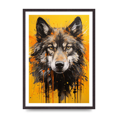 Wild Wolf in Fluid Black on Orange