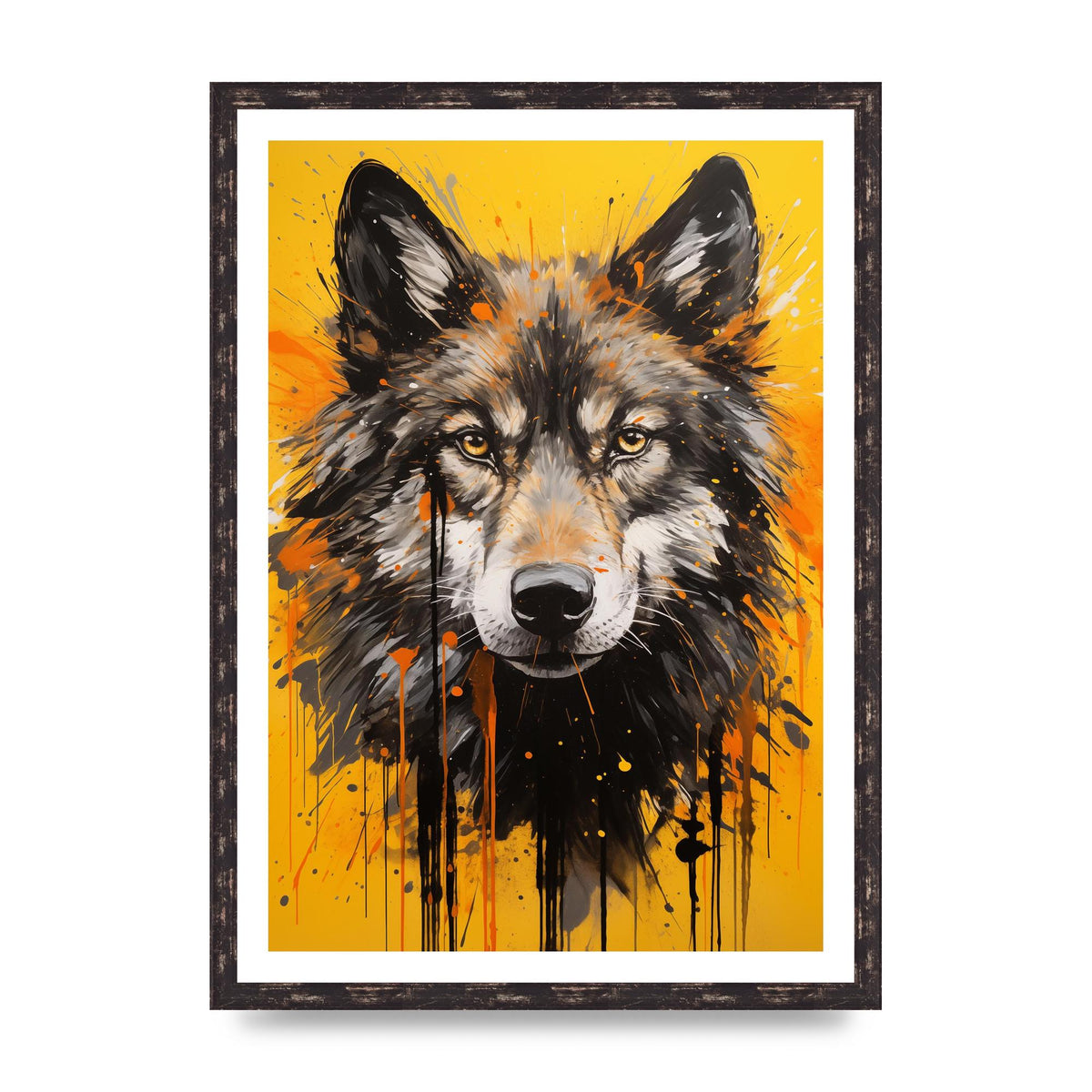 Wild Wolf in Fluid Black on Orange