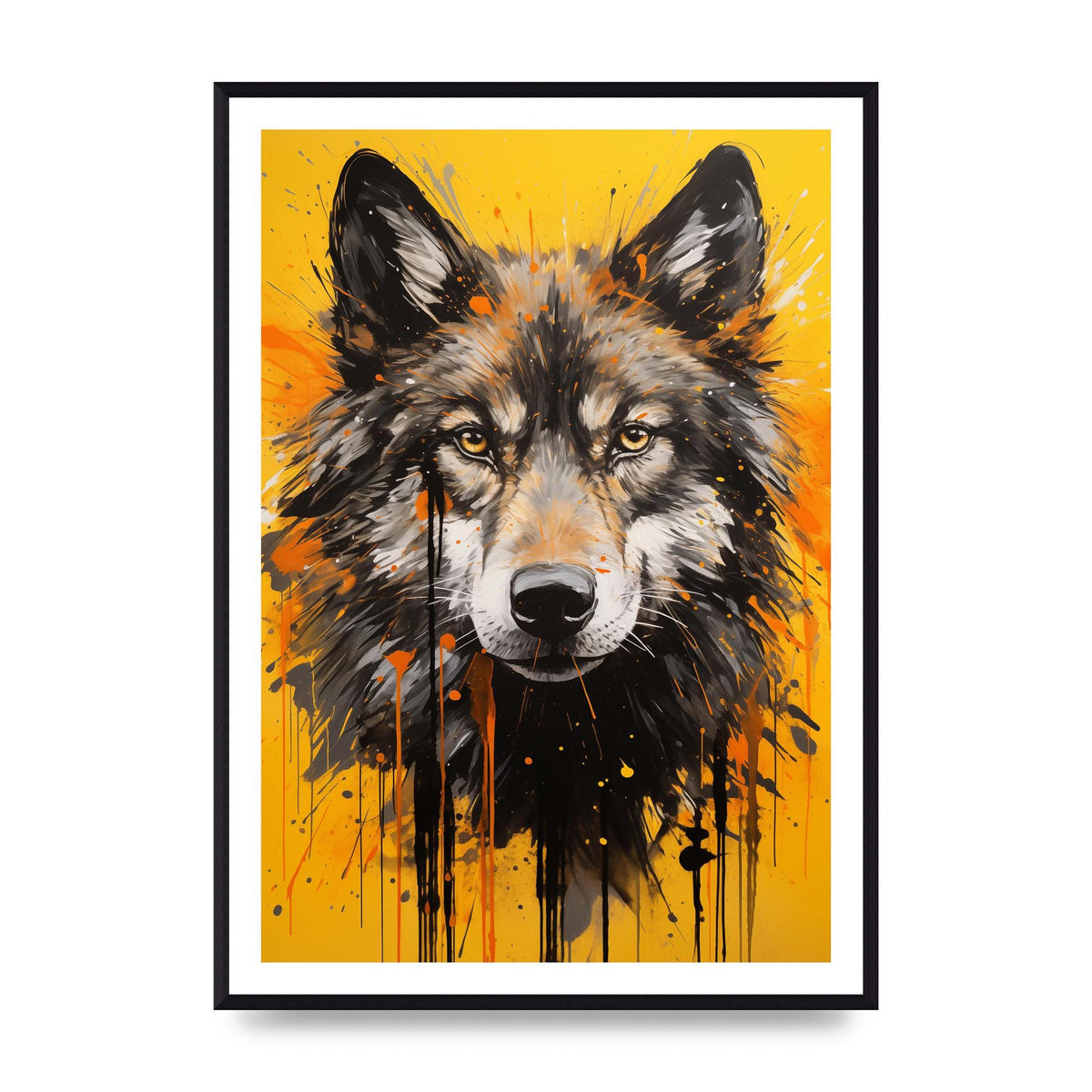 Wild Wolf in Fluid Black on Orange