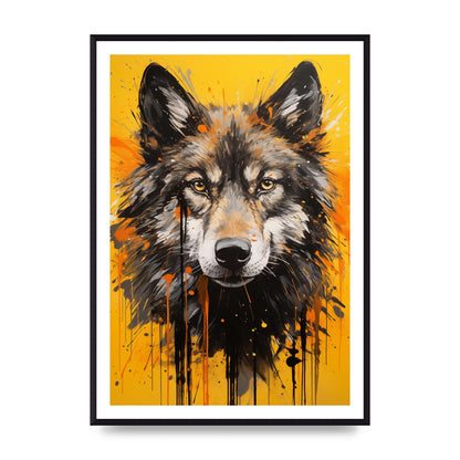 Wild Wolf in Fluid Black on Orange