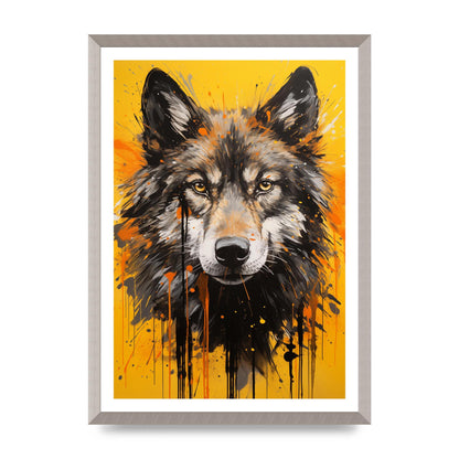 Wild Wolf in Fluid Black on Orange