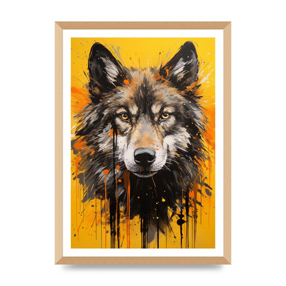 Wild Wolf in Fluid Black on Orange