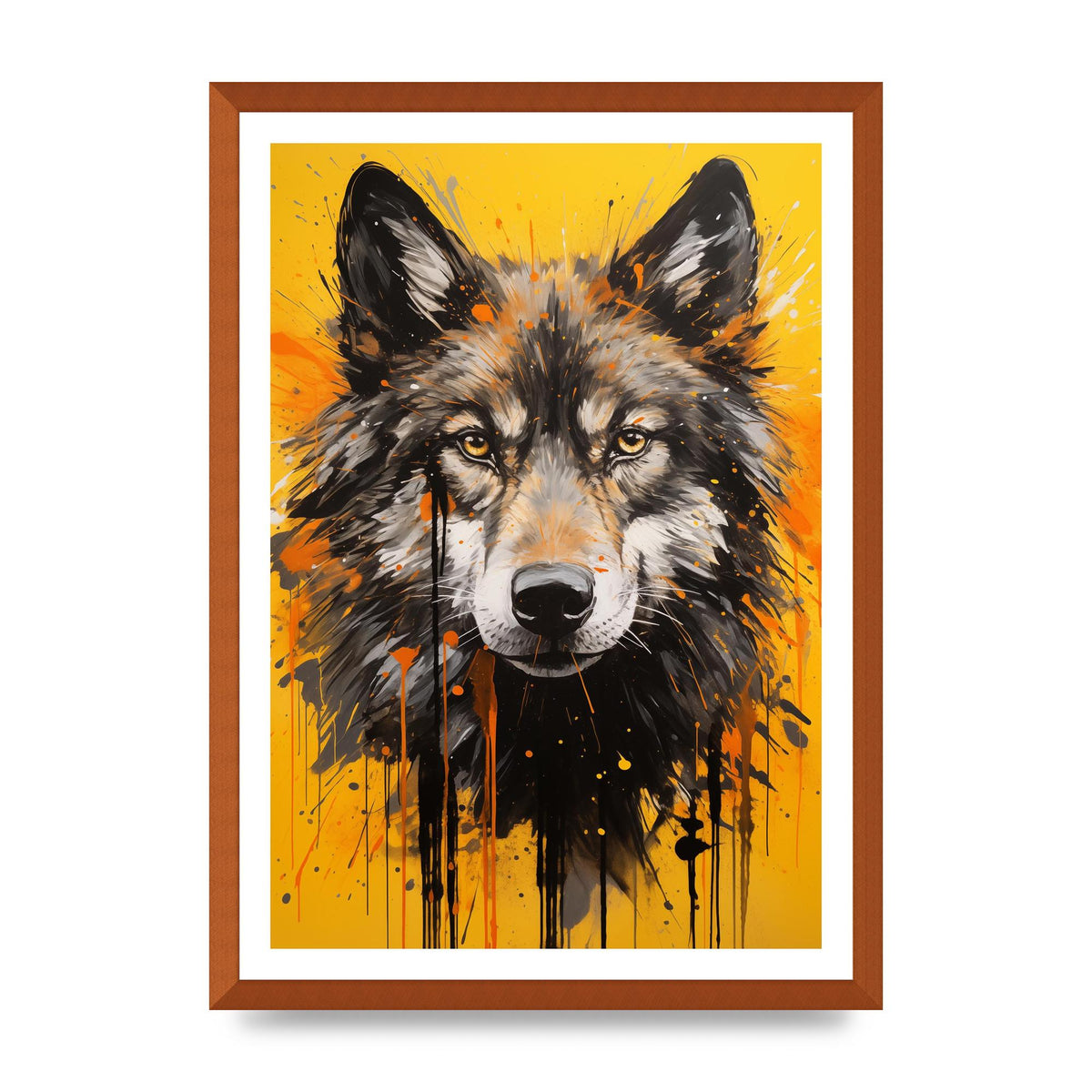 Wild Wolf in Fluid Black on Orange