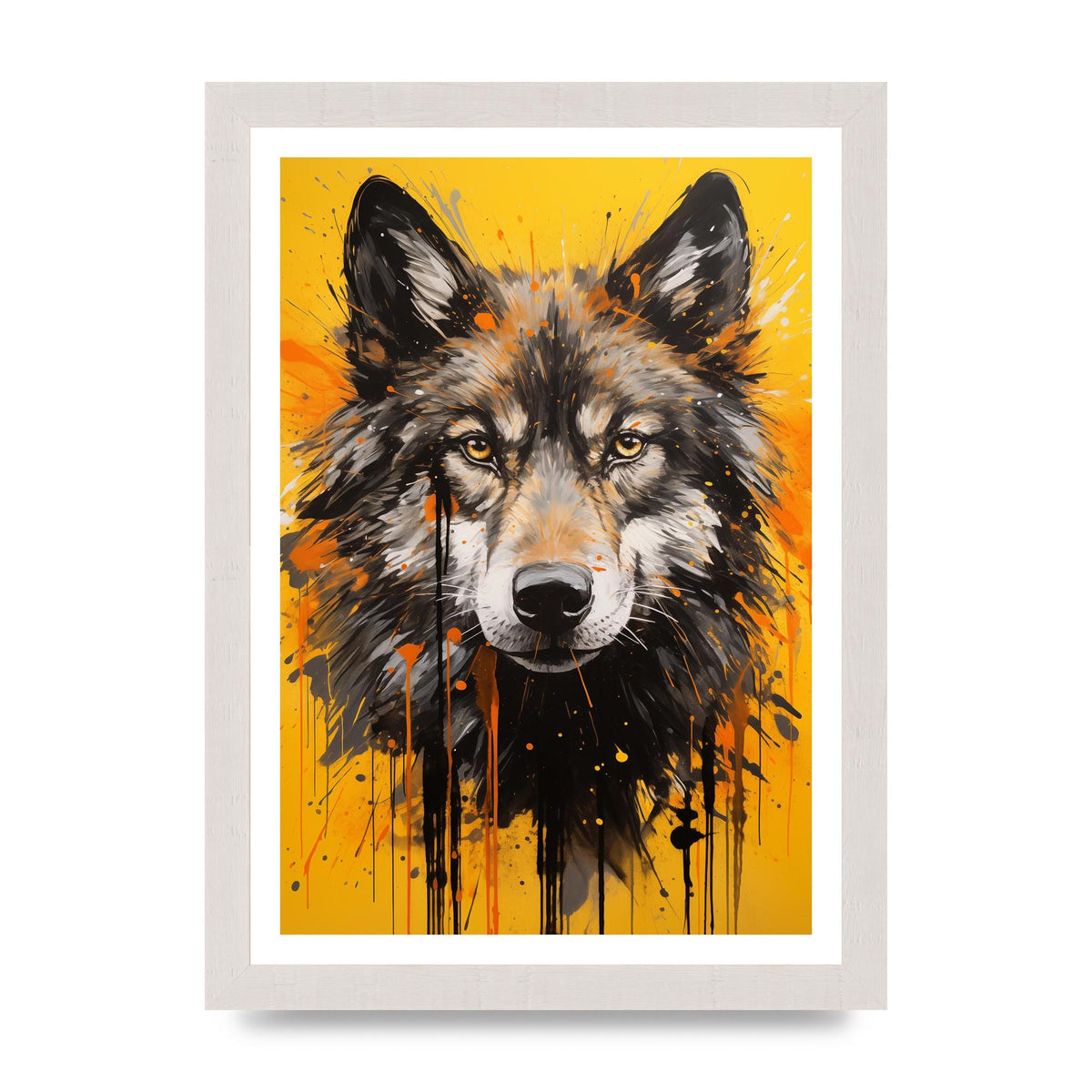 Wild Wolf in Fluid Black on Orange