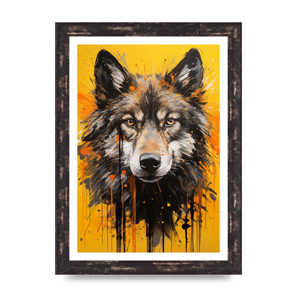 Wild Wolf in Fluid Black on Orange