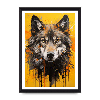 Wild Wolf in Fluid Black on Orange