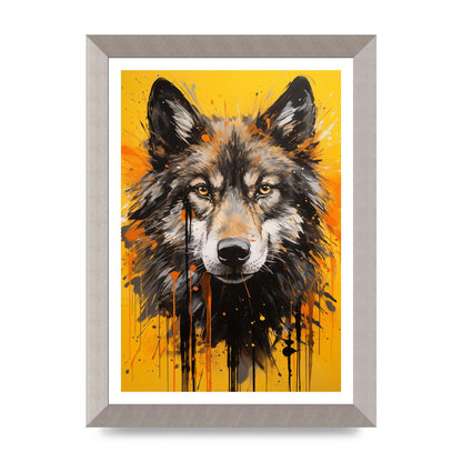 Wild Wolf in Fluid Black on Orange