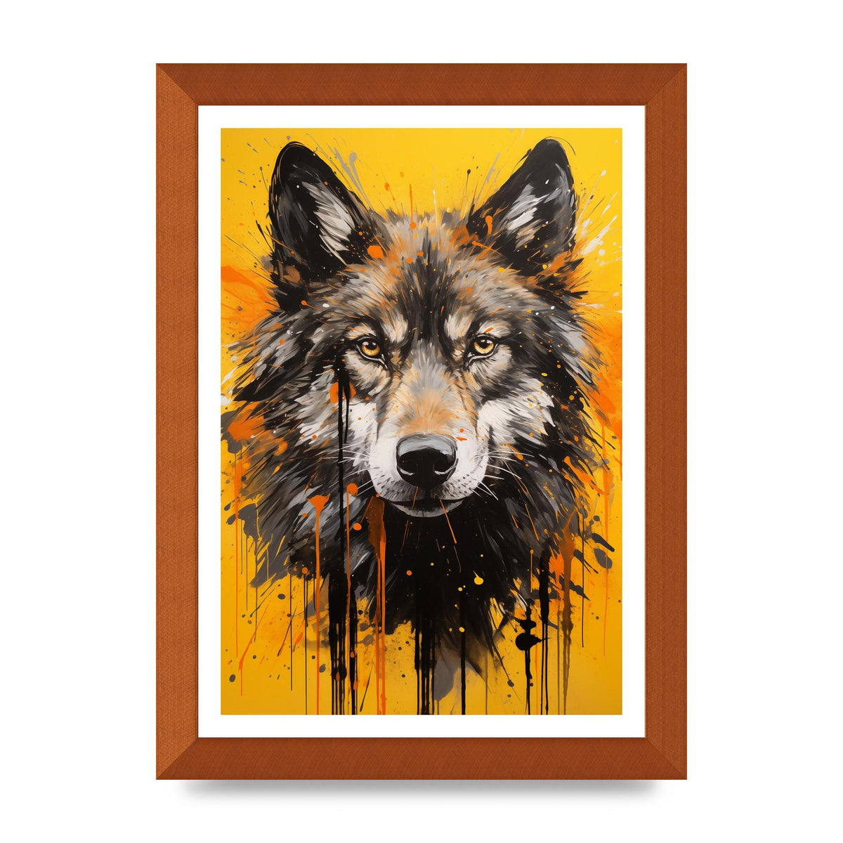Wild Wolf in Fluid Black on Orange