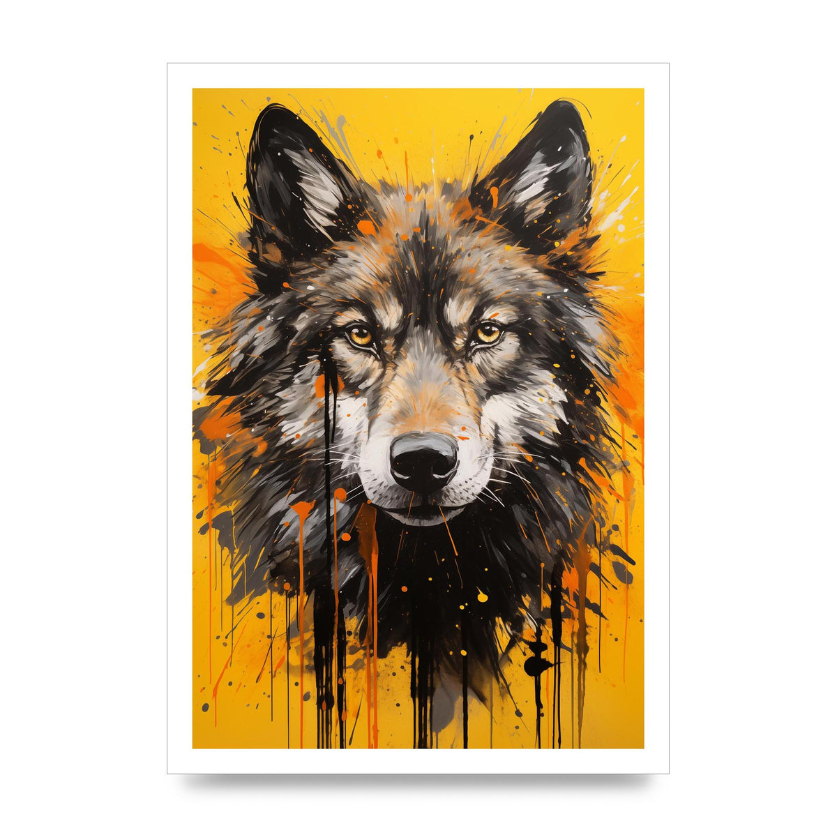 Wild Wolf in Fluid Black on Orange