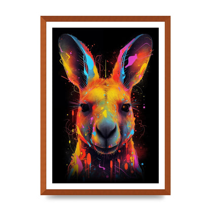 Neon Kangaroo Headshot with Vibrant Paint Drops