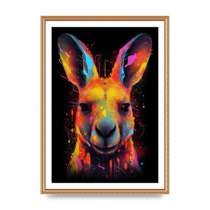 Neon Kangaroo Headshot with Vibrant Paint Drops