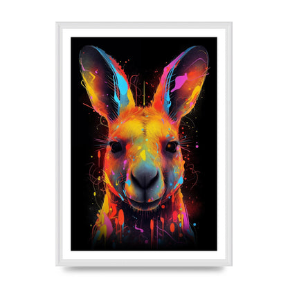Neon Kangaroo Headshot with Vibrant Paint Drops