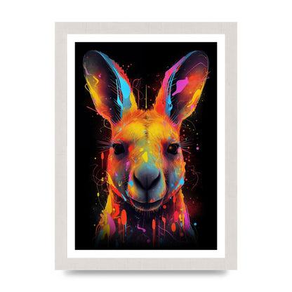 Neon Kangaroo Headshot with Vibrant Paint Drops