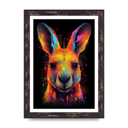 Neon Kangaroo Headshot with Vibrant Paint Drops