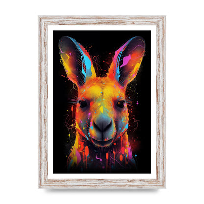 Neon Kangaroo Headshot with Vibrant Paint Drops