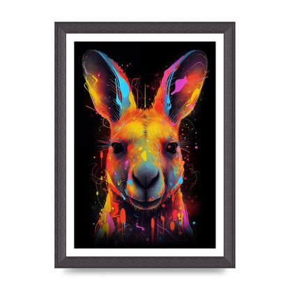 Neon Kangaroo Headshot with Vibrant Paint Drops
