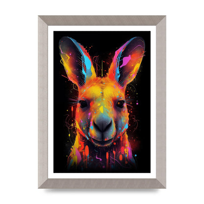 Neon Kangaroo Headshot with Vibrant Paint Drops