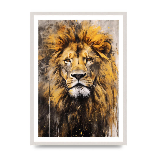 Majestic Lion Sketch with Golden Amber Background