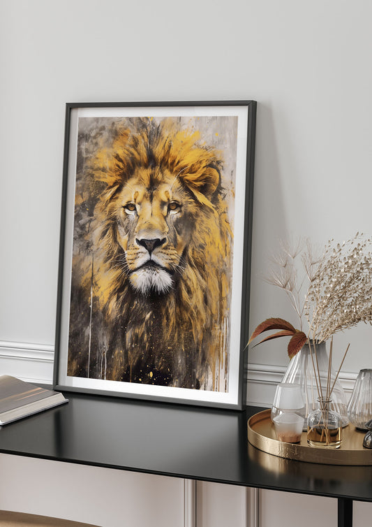 Majestic Lion Sketch with Golden Amber Background