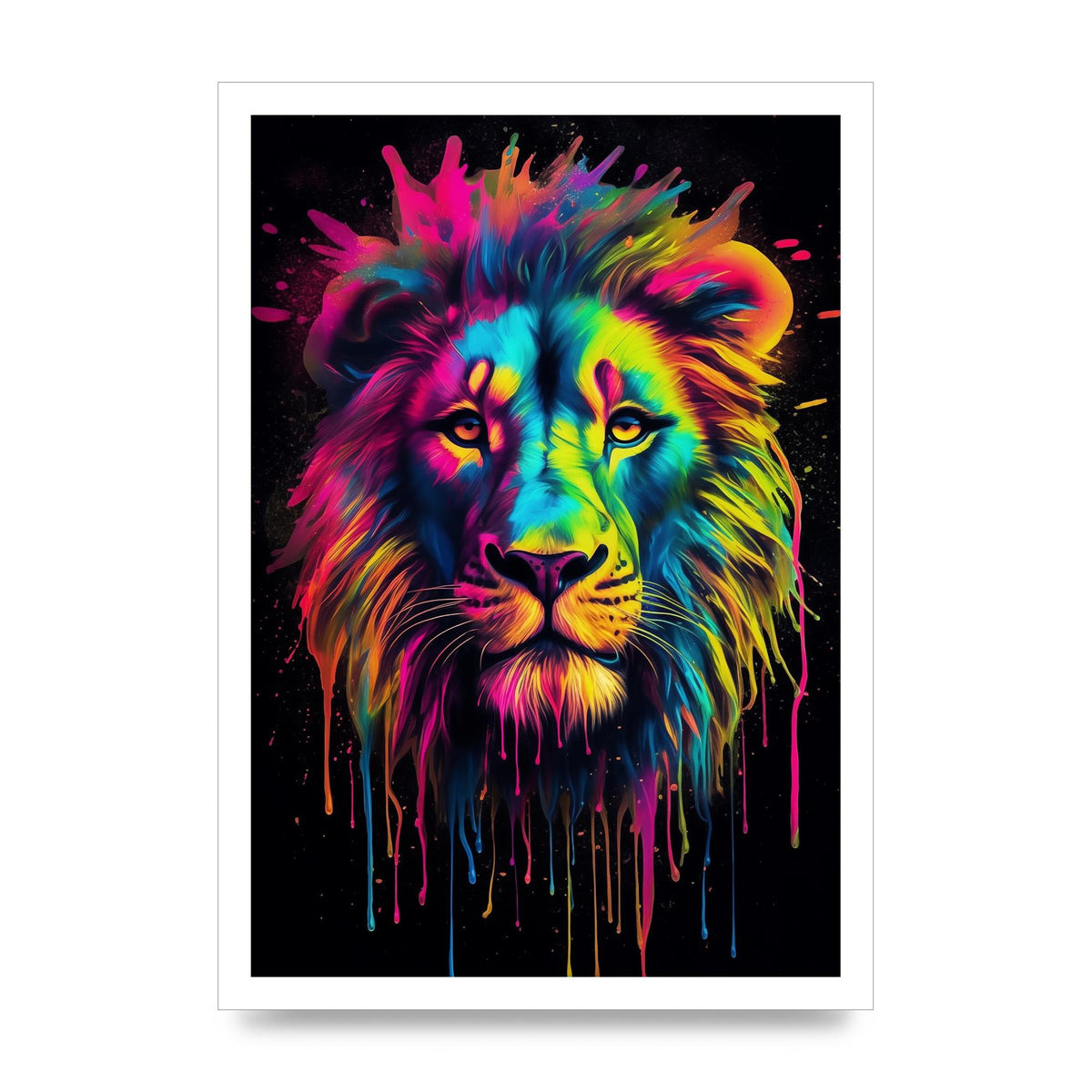 Neon Lion Portrait with Dynamic Glowing Colors
