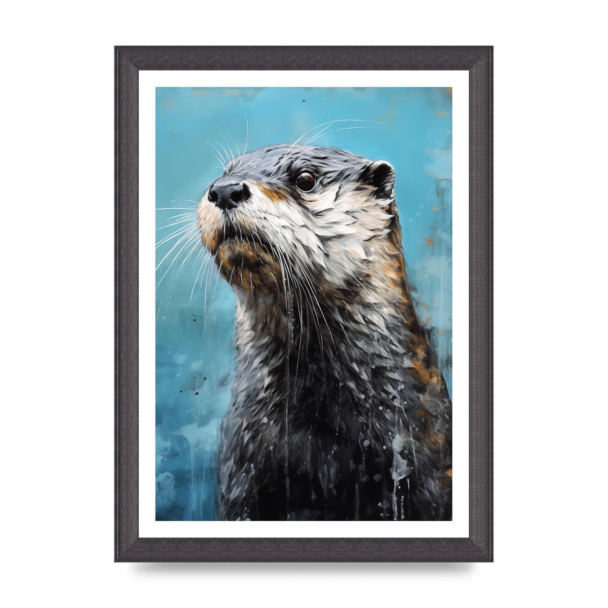 Otter in Black and White with Blue River Backdrop