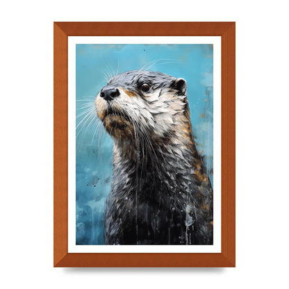 Otter in Black and White with Blue River Backdrop