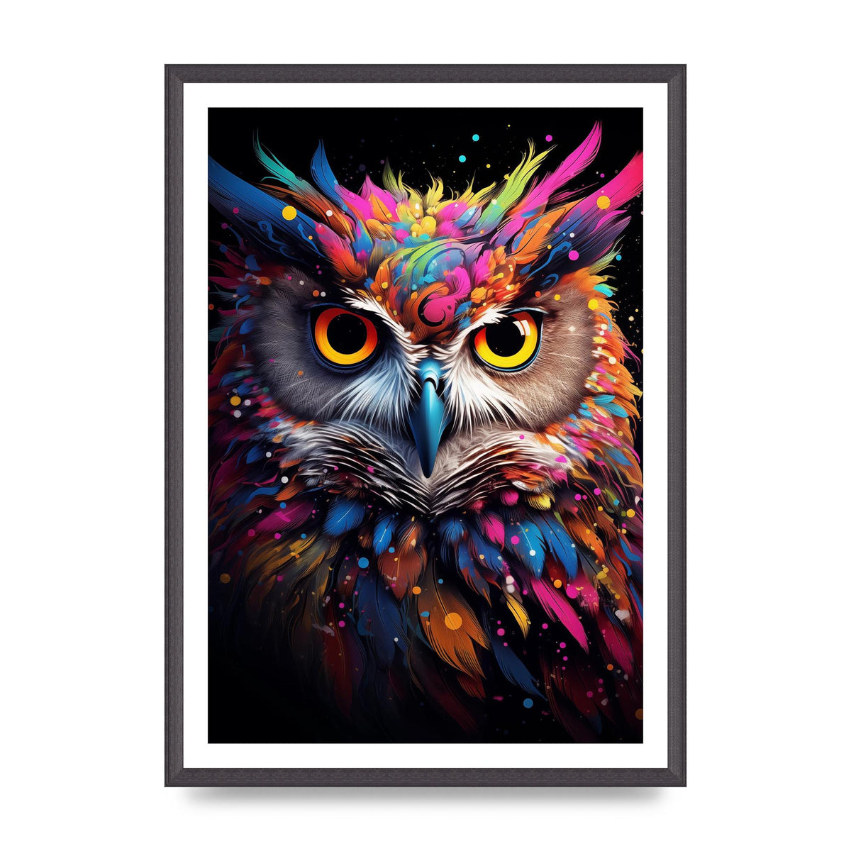 Neon Owl Face Illuminated with Bright Colors