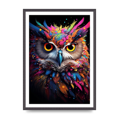 Neon Owl Face Illuminated with Bright Colors