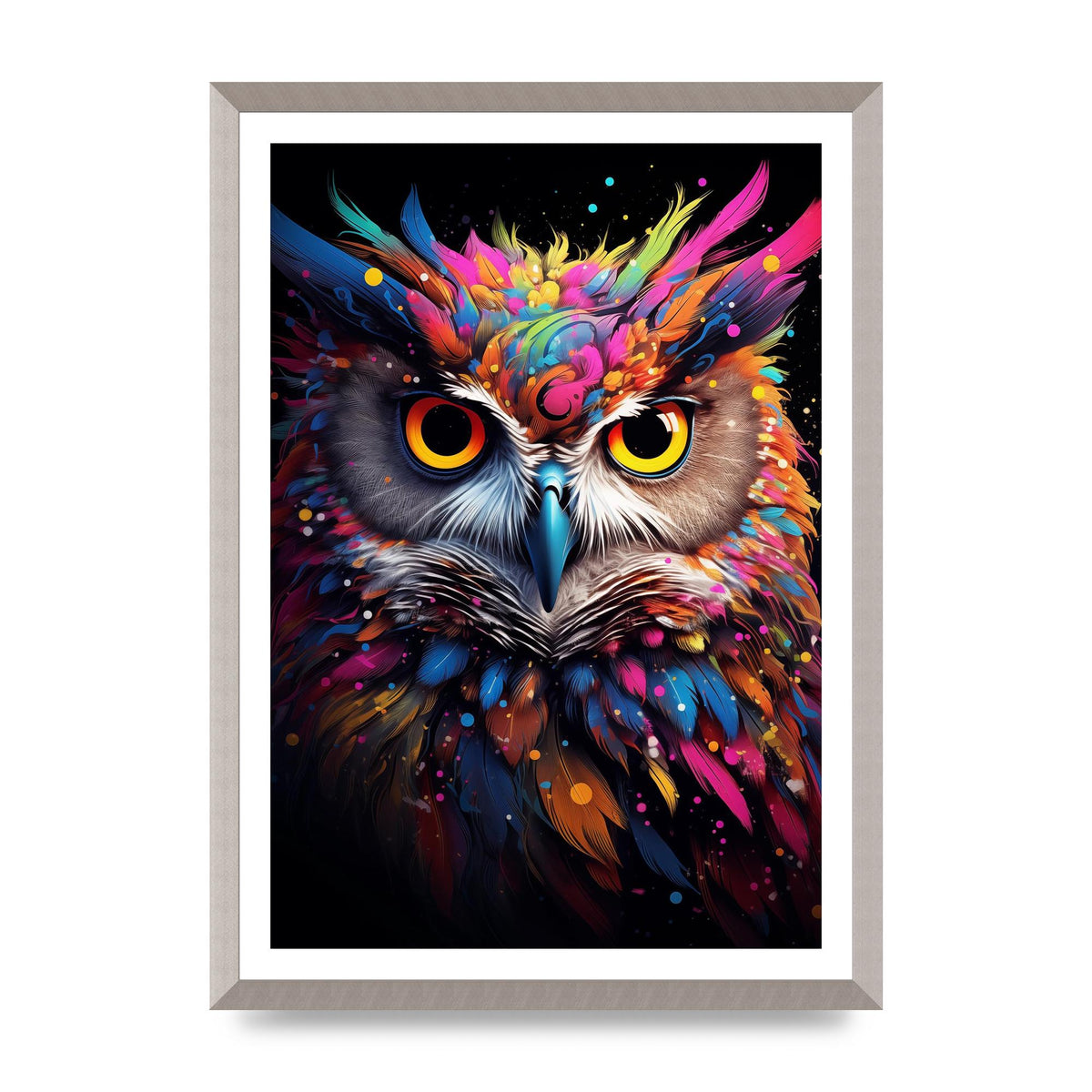 Neon Owl Face Illuminated with Bright Colors