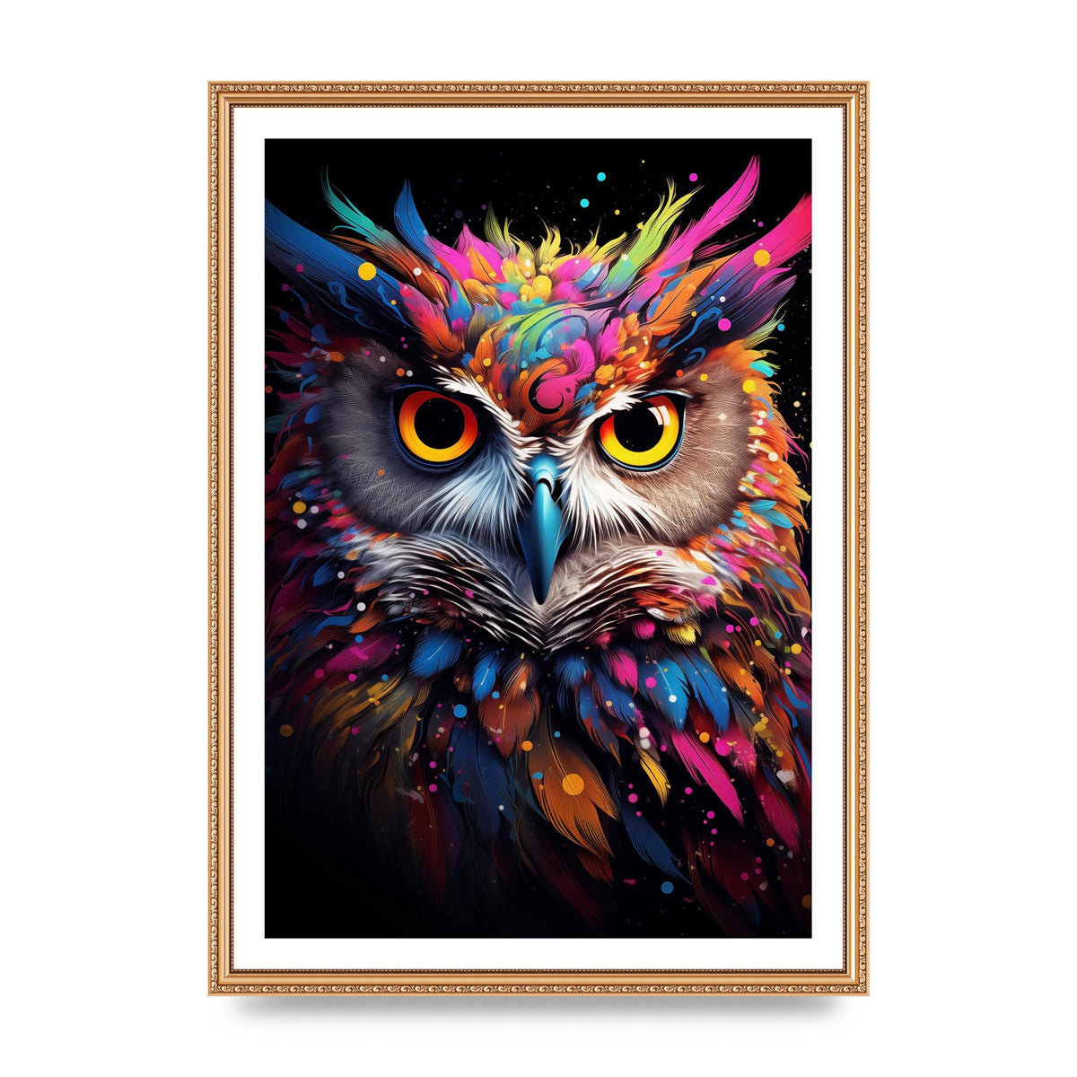 Neon Owl Face Illuminated with Bright Colors