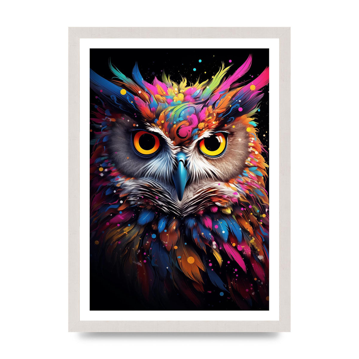 Neon Owl Face Illuminated with Bright Colors