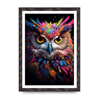 Neon Owl Face Illuminated with Bright Colors