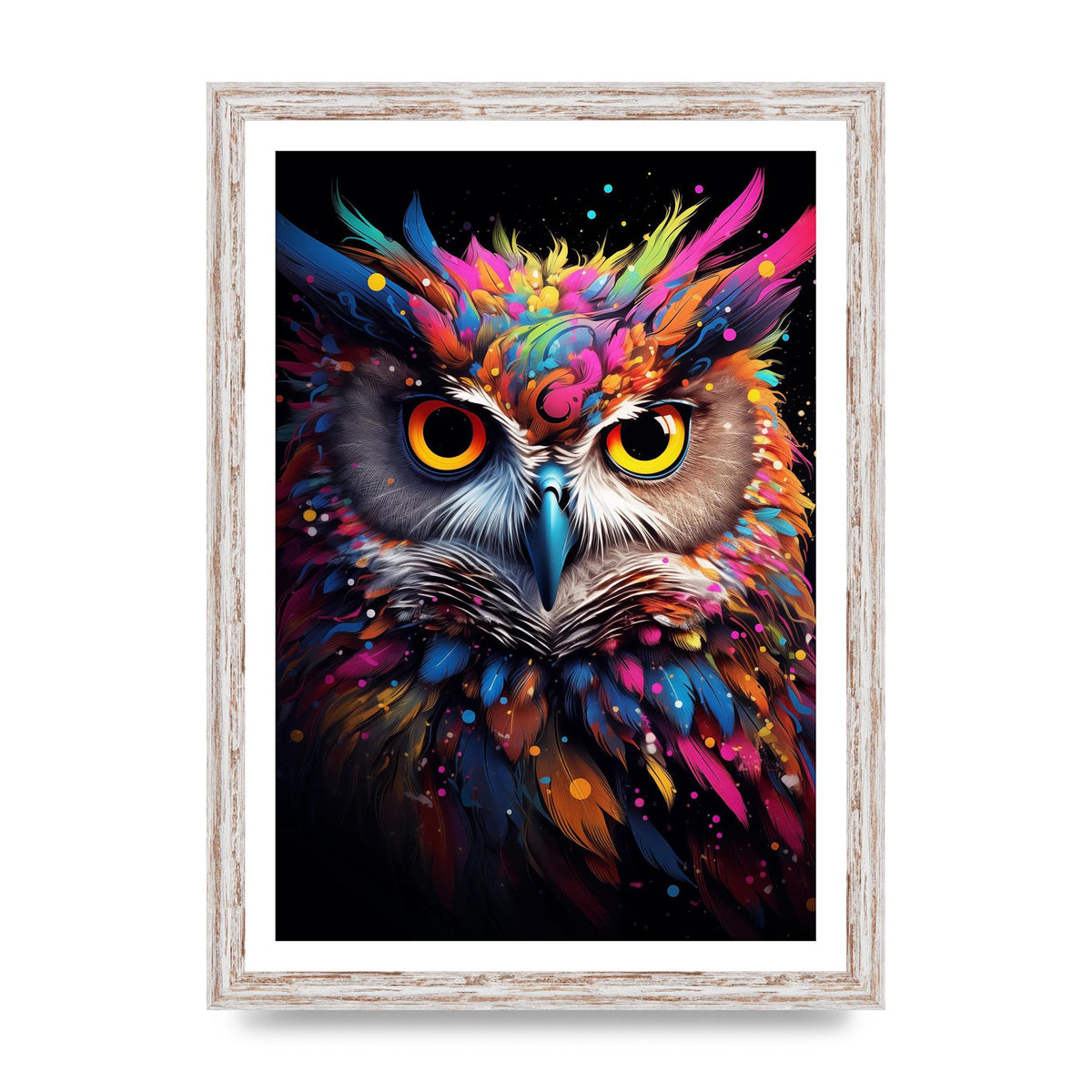 Neon Owl Face Illuminated with Bright Colors