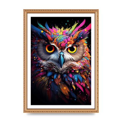 Neon Owl Face Illuminated with Bright Colors