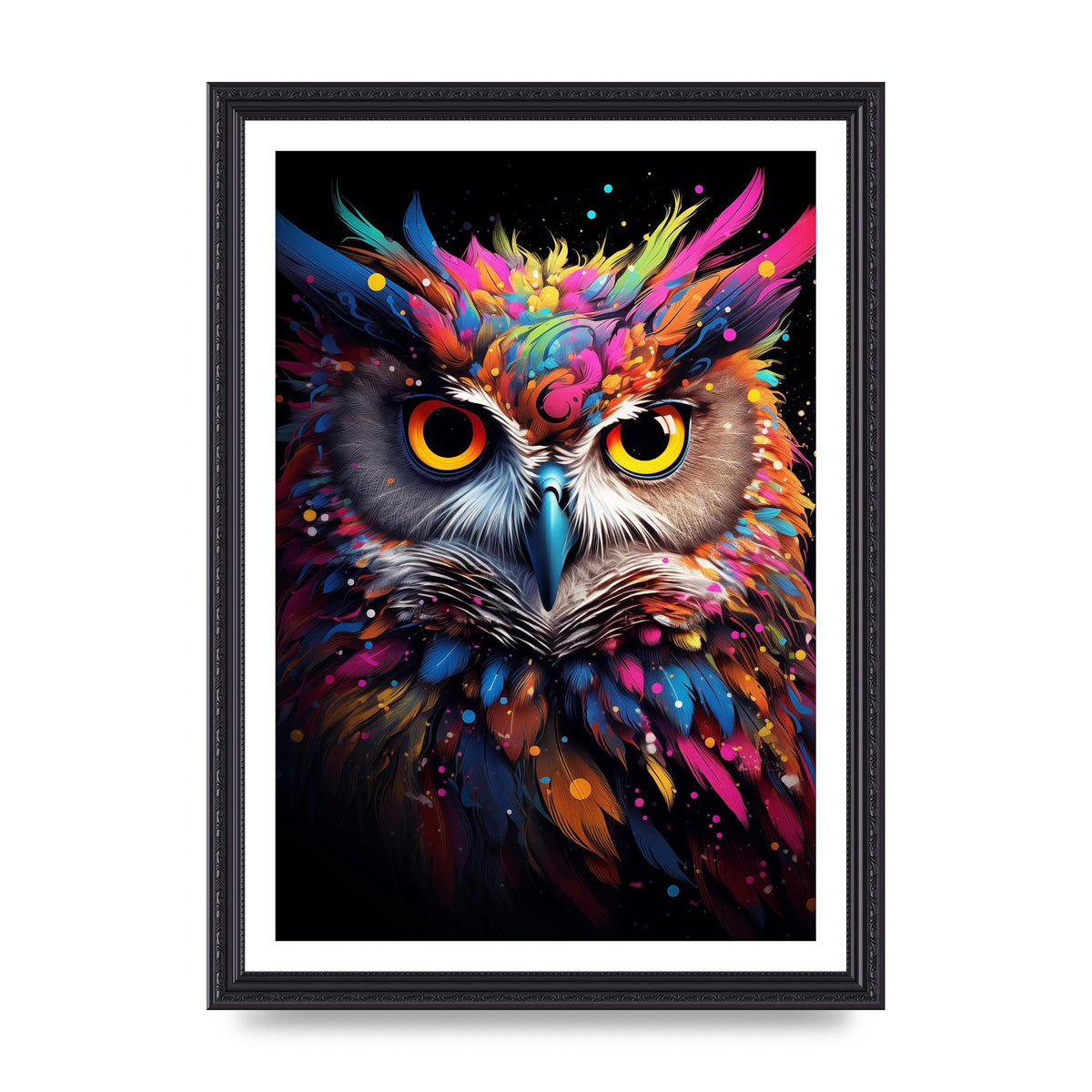 Neon Owl Face Illuminated with Bright Colors