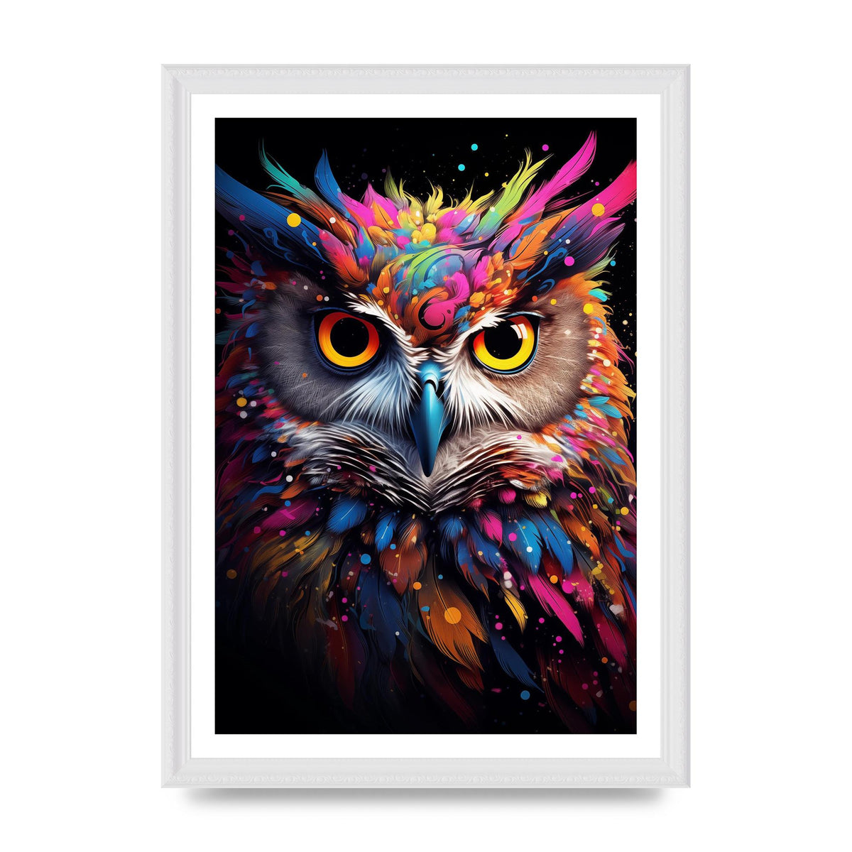 Neon Owl Face Illuminated with Bright Colors