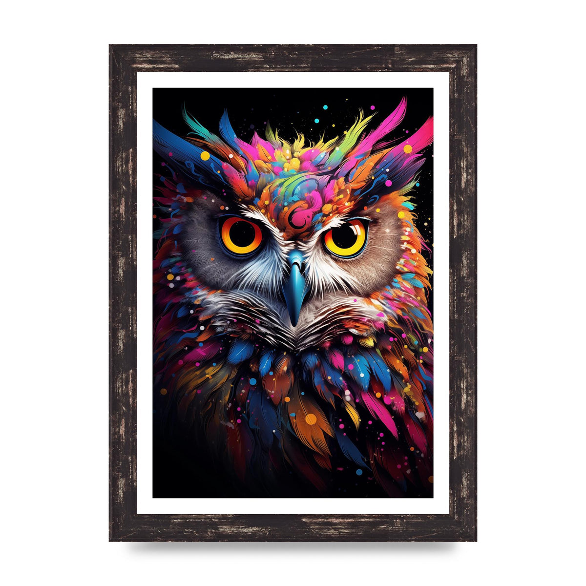 Neon Owl Face Illuminated with Bright Colors