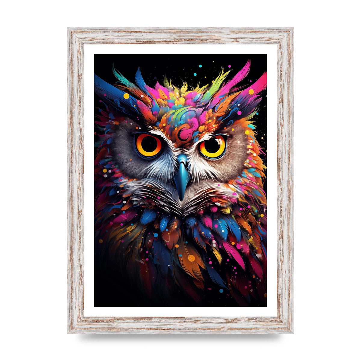 Neon Owl Face Illuminated with Bright Colors